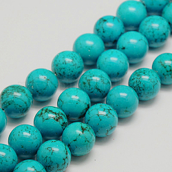 Rondes howlite naturelle perles brins, teints et chauffée, turquoise foncé, 16mm, Trou: 1mm, Environ 25 pcs/chapelet, 15.7 pouce