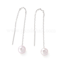 999 Fine Silver Long Chain Tassel Earring Thread for Girl Women, Natural Pearl Dangle Stud Earrings, Platinum, Pearl Pink, 69.5mm, Pin: 0.8mm