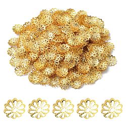 Hierro tapas de abalorios flor, multi-pétalo, dorado, 9x1.5mm, agujero: 1 mm