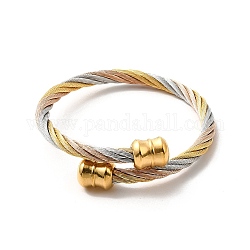 Placcatura ionica (ip) 304 bracciale rigido aperto con corda intrecciata in acciaio inossidabile, braccialetto di coppia con perline di zucca per le donne, multi-colore, diametro interno: 2 pollice (5.2 cm)