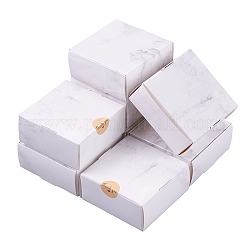 Boîte de papier kraft créatif pliable à motif de marbre, boîtes de faveur de mariage, boîte de faveur, boîte cadeau en papier, carrée, gris clair, 9x9x4 cm