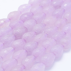 Chapelets de perles de jade naturel, teinte, facette, larme, violette, 12x8~8.5mm, Trou: 1mm, Environ 32 pcs/chapelet, 14.9 pouce (38 cm)