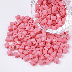 6/0 de dos abalorios de la semilla de cristal tallado, hexágono, pintura para hornear, color de rosa caliente, 3.5~5x3.5~4mm, agujero: 1 mm, aproximamente 4500 unidades / bolsa