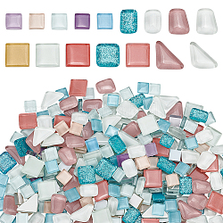 Cabochon in mosaico di vetro serie colore chiaro, rettangolo/triangolo/quadrato, colore misto, 10~16x10~23x4~5mm, 200 g / borsa