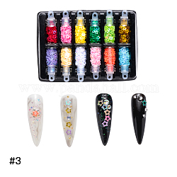 Блестящий лазерный пластик для ногтей блеск, маникюрные блестки, diy sparkly paillette советы ногтей, звезда, разноцветные, 3x3.5x0.2 мм, 12colors, 1bottles / цвет, 12 бутылок / коробка