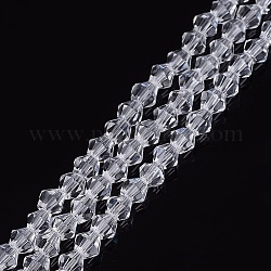 Imitación austriaco cristal 5301 bicono cuentas, Cuentas de vidrio facetado hebras, Claro, 4x4mm, agujero: 1 mm, aproximamente 88~89 pcs / cadena, 12.99~13.39 pulgada