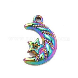 Ion Plating(IP) 304 Stainless Steel Pendant Rhinestone Settings, Moon with Star, Rainbow Color, Fit For 1.2mm Rhinestone, 16x10.5x3mm, Hole: 1.2mm