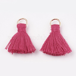 Décorations pendentif pompon en polycoton (coton polyester), avec les accessoires en fer, or clair, rose foncé, 20~30x7~8mm, Trou: 5mm