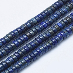Abalorios de lapislázuli naturales hebras, teñido, abalorios heishi, Disco redondo plano, 6x3~3.5mm, agujero: 1 mm, aproximamente 135 pcs / cadena, 15.7 pulgada (40 cm)