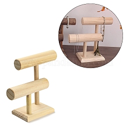 Expositores de pulseras con barra en T de madera de 2 nivel, con base, para soporte organizador de pulseras, cornsilk, Producto terminado: 27.7x10.8x25.3cm