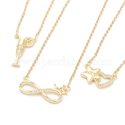 Brass Micro Pave Clear Cubic Zirconia Pendant Necklaces, with 304 Stainless Steel Cable Chains, Mixed Shapes, Golden, 18.19~18.7 inch(46.2~47.5cm)