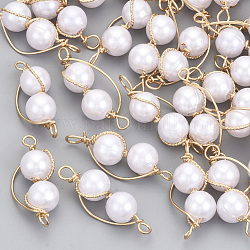 Colgantes de perlas de imitación de plástico abs, con alambre de latón bañado en oro claro, blanco cremoso, 26~39x10~13x8mm, agujero: 1.8~3 mm