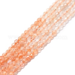 Chapelets de perles de sunstone naturelle naturelles, facette, ronde, 2mm, Trou: 0.6mm, Environ 154 pcs/chapelet, 15.16''~15.55'' (38.5~39.5 cm)