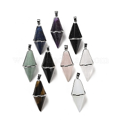 Natural & Synthetic Mixed Gemstone Pointed Pendants, Faceted Bicone Bullet Charms with Rack Plating Platinum Plated Brass Findings, Cadmium Free & Lead Free, 42.5~43x17~18mm, Hole: 4x5.5mm