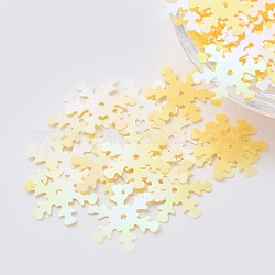 Accesorios de adorno paillette plástico / cuentas de lentejuelas, copo de nieve, amarillo, 19x17x0.1mm, agujero: 1.4 mm