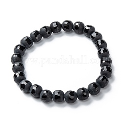 Perles de verre dépoli étirer bracelets, facette, ronde, noir, rond: 7.5~8 mm, diamètre intérieur: 2 pouce (5 cm)