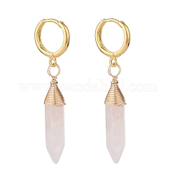 Copper Wire Wrapped Natural Rose Quartz Hoop Earring, Double Terminated Point Brass Huggie Hoop Earring for Women, 48mm