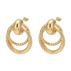 Placcatura sotto vuoto 304 orecchini pendenti a doppio anello in acciaio inossidabile, orecchini pendenti di tendenza, oro, 33x27mm