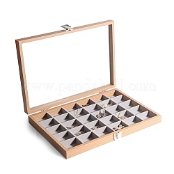 Прямоугольные деревянные презентационные коробки для ювелирных изделий с 24 отделением, прозрачная видимая витрина для ювелирных изделий для браслетов, кольца, ожерелья, навахо белый, 35x24x4.5 см