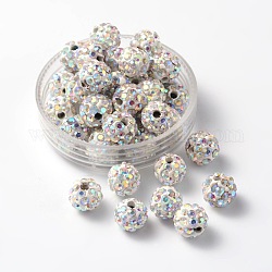 Perles de boule pavé disco , Perles de strass en argile polymère, ronde, cristal ab, pp13 (1.9~2mm), 5 rangs de strass, 8mm, Trou: 1mm