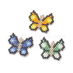 3pcs 3 perles de rocailles miyuki faites à la main de couleur, motif de tissage, papillon, couleur mixte, 20.5x23x2mm, Trou: 0.7mm, 1 pc / couleur