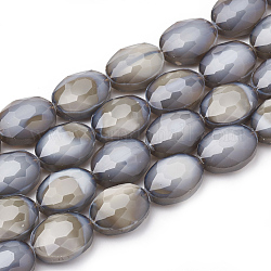 Chapelets de perles en verre opaque de couleur unie, facette, ovale, grises , 16x12x7mm, Trou: 1~1.2mm, Environ 25 pcs/chapelet, 14.96 pouce (38 cm)