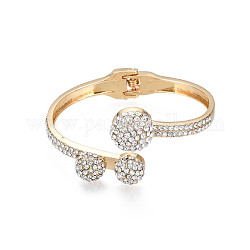 Bracciale rigido semicircolare aperto con strass di cristallo, gioielli in ottone per le donne, oro, diametro interno: 1-7/8x2-1/2 pollice (4.8x6.2 cm)