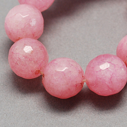 Chapelets de perles de jade naturel, teinte, facette, ronde, perle rose, 12mm, Trou: 1mm, 32 pcs / chapelet, 14.6 pouce