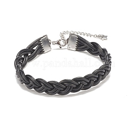 Bracelets cordon tressé en cuir de vachette pour hommes femmes, noir, 7-1/2 pouce (19 cm)