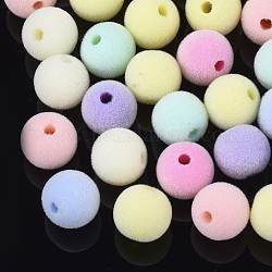 Perles acryliques flocky, ronde, couleur mixte, 10x9mm, Trou: 2mm