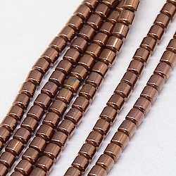 Electroplate Non-magnetic Synthetic Hematite Beads Strands, Column, Grade A, Copper Plated, 3x3mm, Hole: 1mm, about 127pcs/strand, 16 inch
