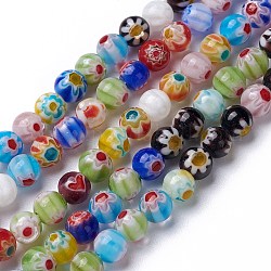 5 Strang handgefertigte runde Perlenstränge aus Millefiori-Glas, Mischfarbe, 6 mm, Bohrung: 1 mm, ca. 65~66 Stk. / Strang, 14.5 Zoll