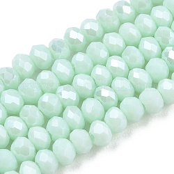 Chapelets de perles en verre électroplaqué, perle plaquée lustre, facette, rondelle, cyan clair, 3x2mm, Trou: 0.8mm, Environ 165~169 pcs/chapelet, 15~16 pouce (38~40 cm)
