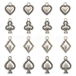 CHGCRAFT 80Pcs 4Styles Playing Cards Pattern Charms Rhombus Heart Spade Club Alloy Pendants Poker Suits Pendants Poker Card Charms for Earring Bracelet DIY Jewellery Making, Antique Silver