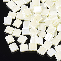 2-Hole Opaque Glass Seed Beads, Lustered, Rectangle, Light Yellow, 5x4.5~5.5x2~2.5mm, Hole: 0.5~0.8mm