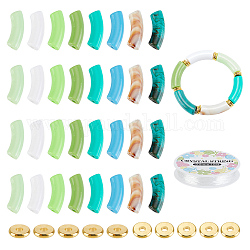 ARRICRAFT DIY Chunky Curved Tube Stretch Bracelet Making Kit, Including Acrylic Beads, Brass Spacer Beads, Elastic Thread, Mixed Color, Beads: 78Pcs/set