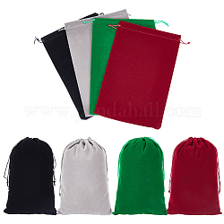 Pandahall elite 8pcs 4色のベルベットパッキングポーチ  巾着袋  長方形  ミックスカラー  30x20cm  2個/カラー