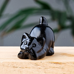 Aus natürlichem Obsidian geschnitzte heilende Katzenfiguren, Reiki-Energiestein-Displaydekorationen, 30x25 mm