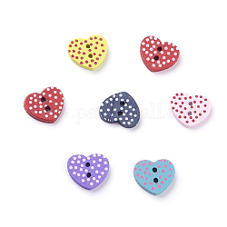 Heart Buttons, Wooden Buttons, Mixed Color, about 15mm long, 13mm wide,Hole:2mm, 200pcs/bag
