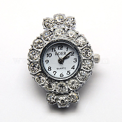 Сплав горный хрусталь часы главы плоские круглые часы лица, платина, 33x24x8 мм, отверстие : 1 мм