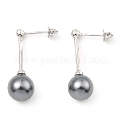 Boucles d'oreilles pendantes rondes en perles de coquillage, Boucles d'oreilles à tige en argent sterling plaqué rhodium véritable plaqué platine, grises , 925mm