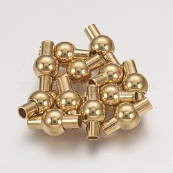 Rack Plating Brass Magnetic Clasps with Glue-in Ends, Nickel Free, Oval, Real 24K Gold Plated, 16x8mm, Hole: 3mm