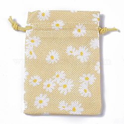Pochettes en toile de jute, rectangle, verge d'or pale, fleur, 13.5~14x10x0.35 cm
