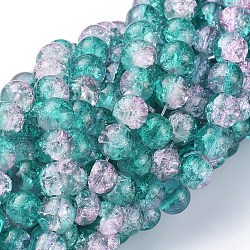 Chapelets de perles en verre craquelé, ronde, dark cyan, 8mm, Trou: 1.3~1.6mm, 31.4 pouce
