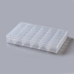 Contenants de perles en plastique, boîte de séparation réglable, 36 compartiments, rectangle, clair, 27.5x19x4.5 cm, compartiments: 4.6x3cm, 36 compartiments / boîte
