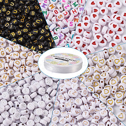 Kits de pulseras elásticas de regalo del día del niño diy, incluir cuentas de acrílico redondas planas, Hilo de cristal elástico, color mezclado, abalorios: 7x3.5~4 mm, agujero: 1~2 mm, 1700 pcs