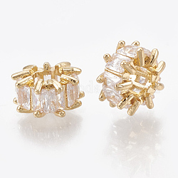 Perles de zircone cubique, avec les accessoires en laiton, véritable 18k plaqué or, fleur, clair, 8x4.5mm, Trou: 3.5mm