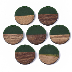 Harz & Holz Anhänger, Flachrund, grün, 28.5x3.5~4 mm, Bohrung: 1.5 mm