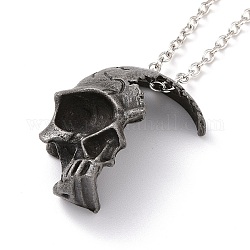 Ожерелье с подвеской в виде черепа в стиле ретро из сплава для мужчин и женщин, металлический черный & платиновый, 23.62 дюйм (60 см)