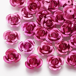 Perline di alluminio, 3 fiore -petal, fucsia, 11~12x5.5mm, foro: 1mm, circa 950pcs/scatola